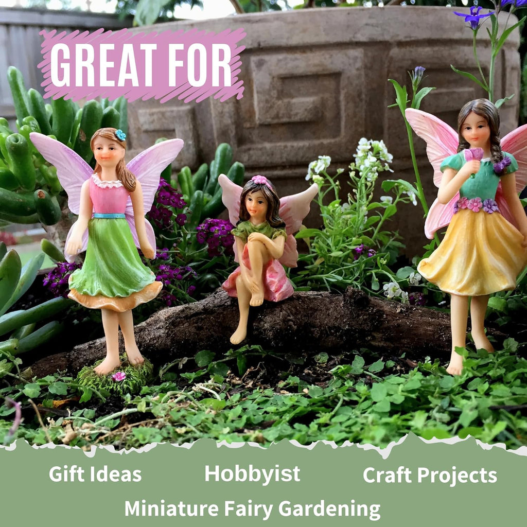 PRETMANNS Fairies for Fairy Garden - Colorful Accessories for an Indoor or Outdoor Miniature Garden - an Adorable Figurine Kit – 3 Pieces