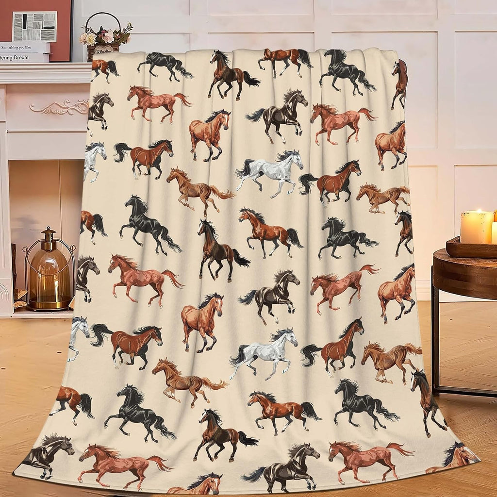 Horse Blanket Horse Throw Blanket Gifts for Girls Boys Kids Adults Women Men Super Soft Cozy Plush Fluffy Fuzzy Fleece Blanket Home Decor 60''X80''