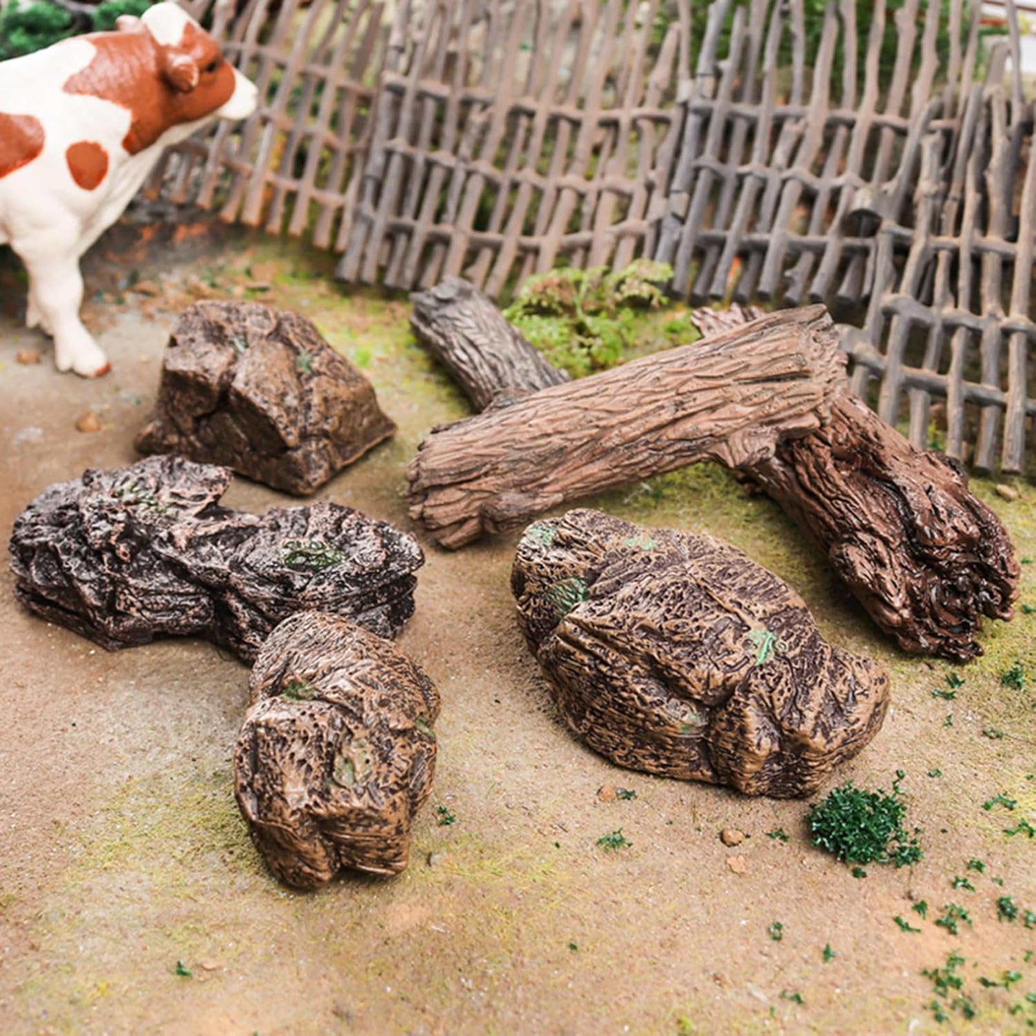 EOIVSH 7pcs Diorama Supplies Fake Rocks, Artificial Garden Figurines Tree Stump, Scene Accessories Stone Stumps Statue Ornaments for Micro Train Railway Sand Table Landscape
