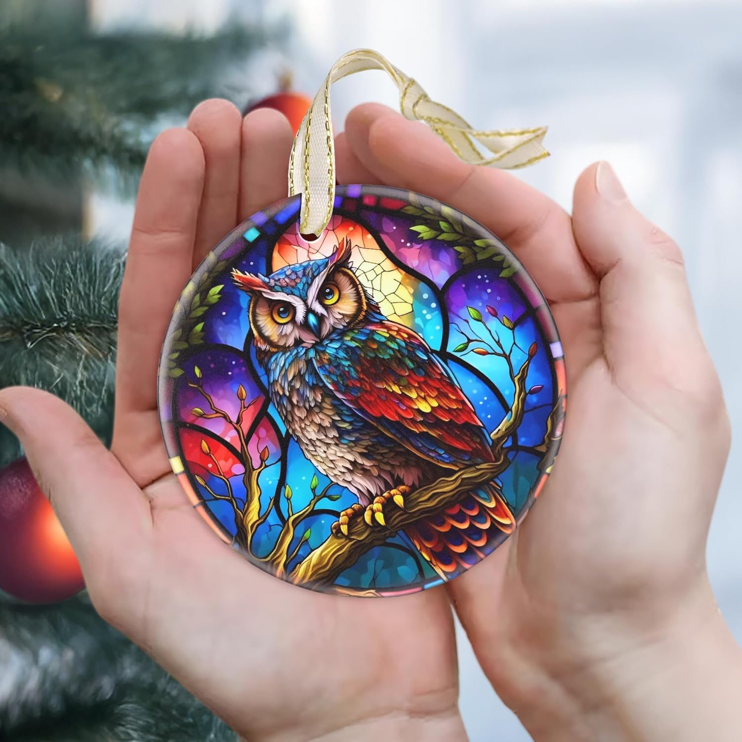 2025 Owl Christmas Ornaments - Round Ceramic, Christmas Tree Ornament, Holiday Decor for Tree, Beautiful Gift Idea