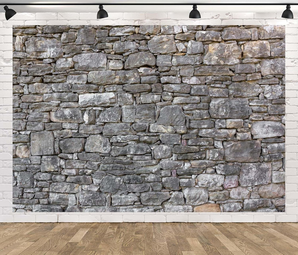 15x10ft Fabric Ancient Stone Wall Backdrop Gray Brick Stone Wall Textured Rock Wall Background Boy Kid Adult Artistic Portrait Photo Shoot Studio