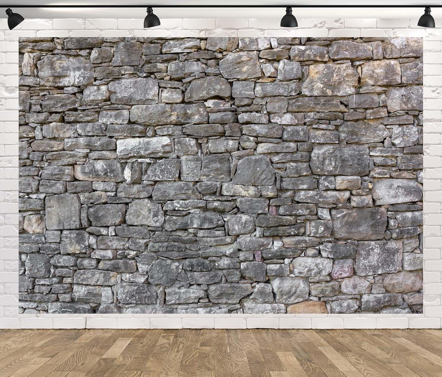 7x5ft Fabric Ancient Stone Wall Backdrop Gray Brick Stone Wall Textured Rock Wall Background Boy Kid Adult Artistic Portrait Photo Shoot Studio