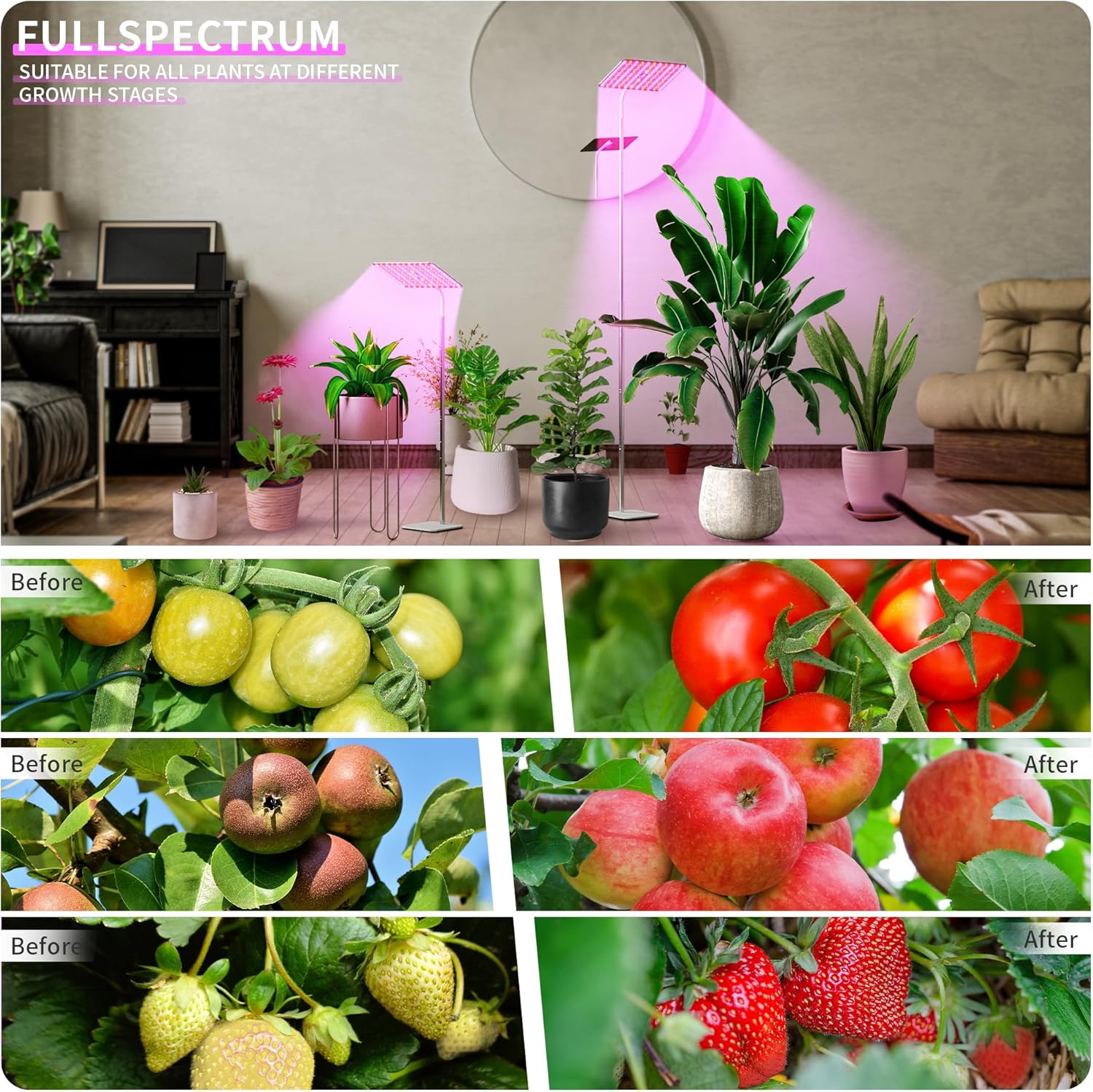 BESTVA 18W Grow Lights for Indoor Plants with Stand, Full Spectrum LED Plant Light for Indoor Plants,12-59 Inches Height Adjustable Growing Lamp with Auto On/Off Timer 4H/8H/12H, 4 Dimmable Brightnes