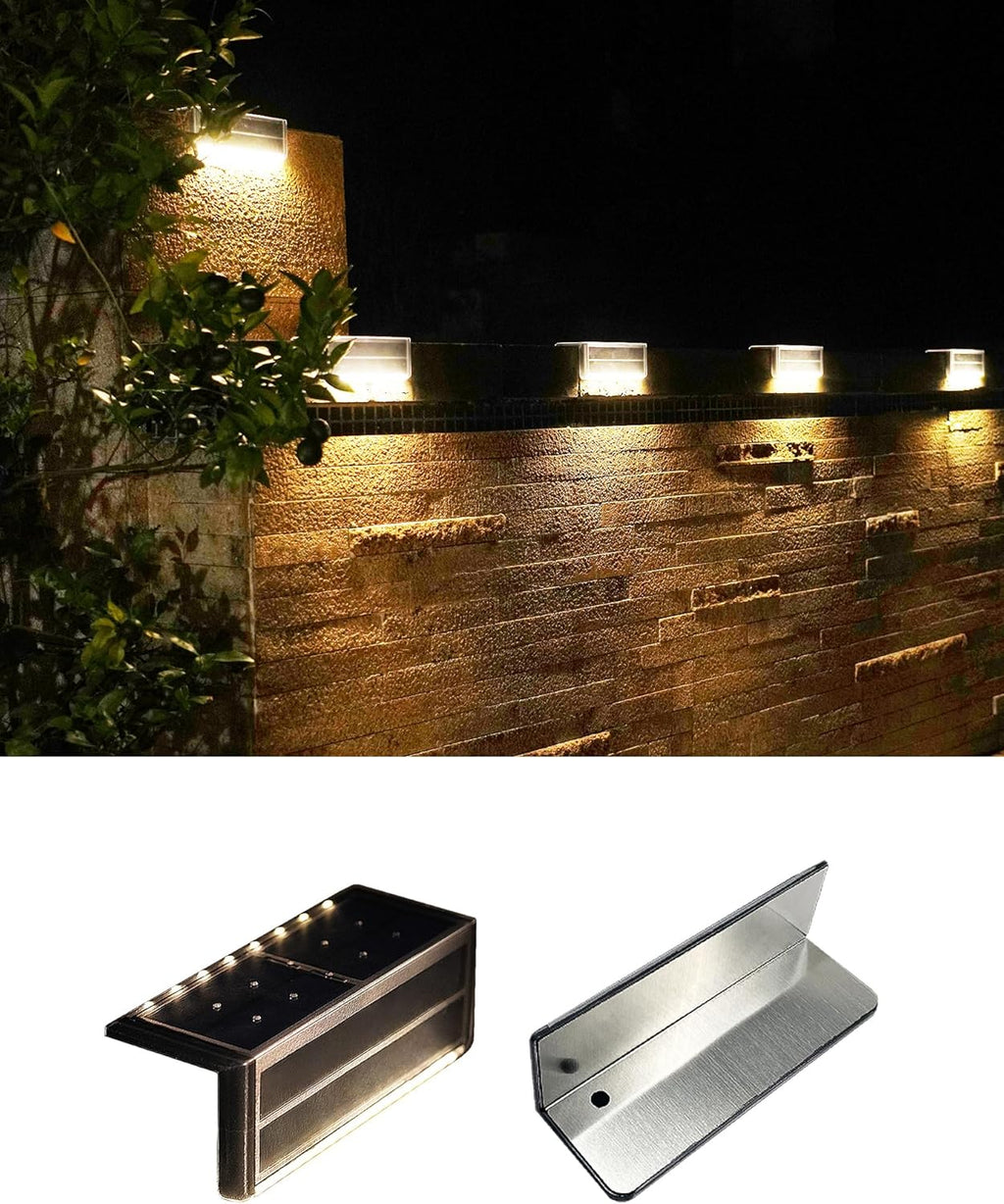 Solar Pool Lights, IP67 Waterproof Step Lights for Outside, Heavy Duty Stainless-Steel Retaining Wall Light, Ultra-Thin & Anti-Trip 26LEDs in 2-Way for Path, Stair (Warm White, 2Pack)