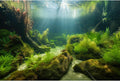 Underwater Aquarium Background Underwater Aquatic Plants with Sunbeams Fish Tank Background Rock with Lush Moss Terrarium Background Aquarium Backdrop For Tank Decorations Poster Vinyl 72x24in