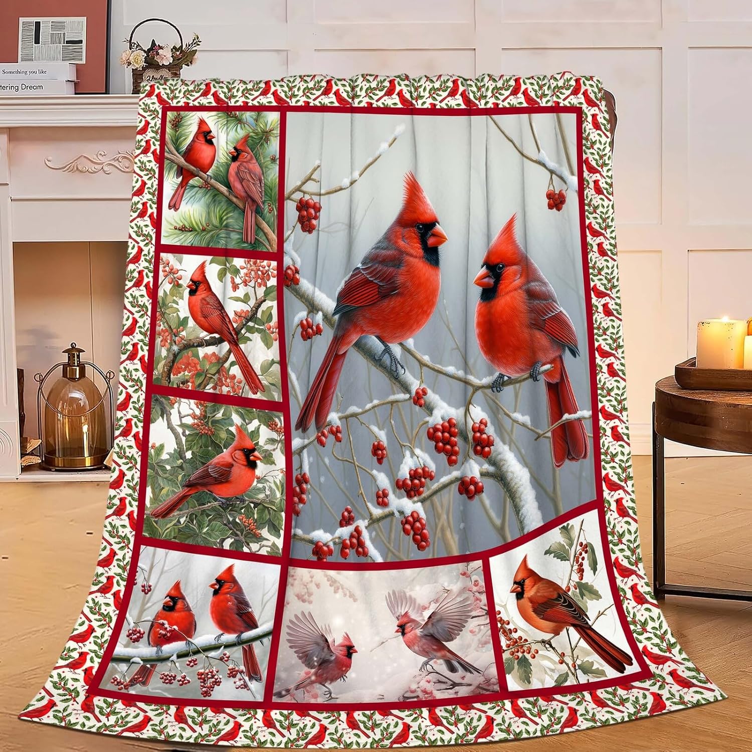 Cardinal Blanket Red Bird Throw Blanket Gifts for Women Men Boys Girls Kids Adults Super Soft Cozy Plush Fluffy Fuzzy Fleece Blanket Home Decor 60''X80''