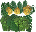 86Pcs 8Kinds Artificial Tropical Palm Leaves Jungle Safari Leaves Faux Plant Golden Leaves Decorations for Hawaiian Beach Birthday Luau Party Table Decorations