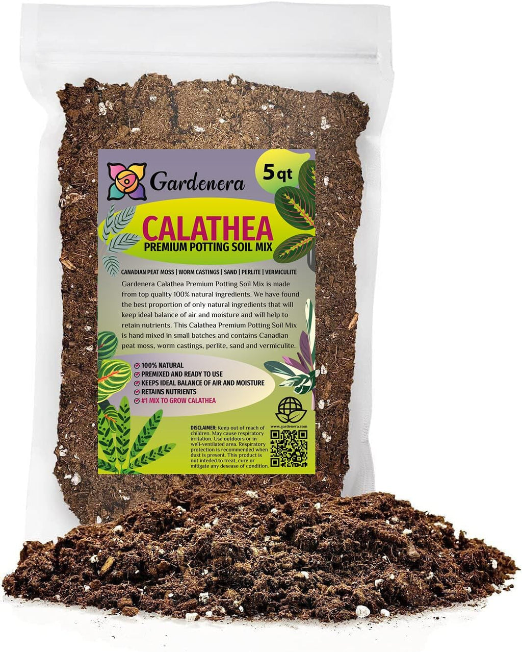 Premium Calathea Plant Soil Mix by Gardenera - Stimulate Growth and Elevate Leaf Patterns with Nourishing Formula - 5 Quart