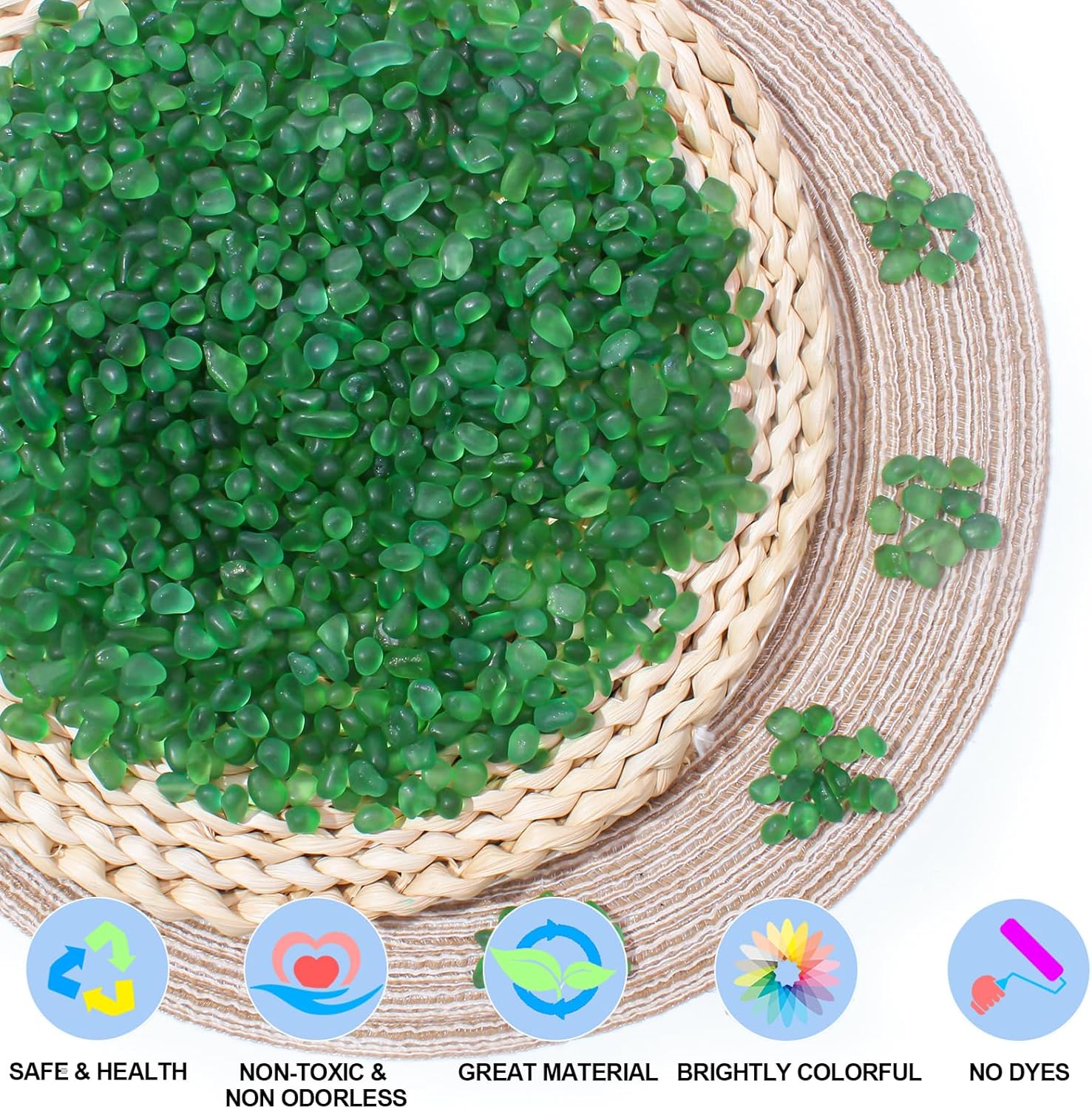 Keedolla 0.9 Lb Green Fish Tank Gravel Aquarium Frosted Glass Rocks, 6-9mm Mini Fish Tank Pebbles Stones Marbles for Vase Fillers, DIY Crafts and Succulent Plants Decor