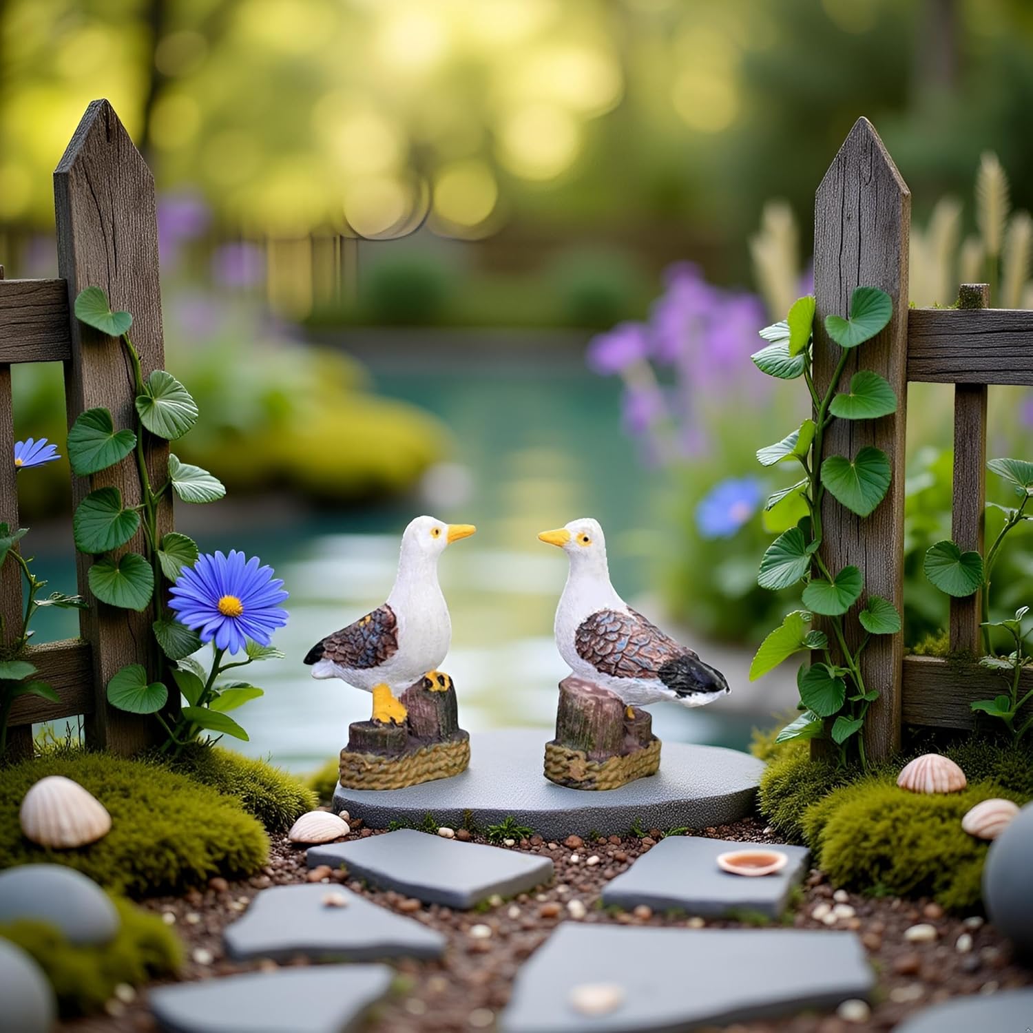 2 Pcs Miniature Seagull Stand Stump Fairy Garden Accessories, Sea Bird Mini Figurine for Fairy Garden Decor, Micro Landscape Decoration, Terrarium Decoration, Desk Decor, Plant House