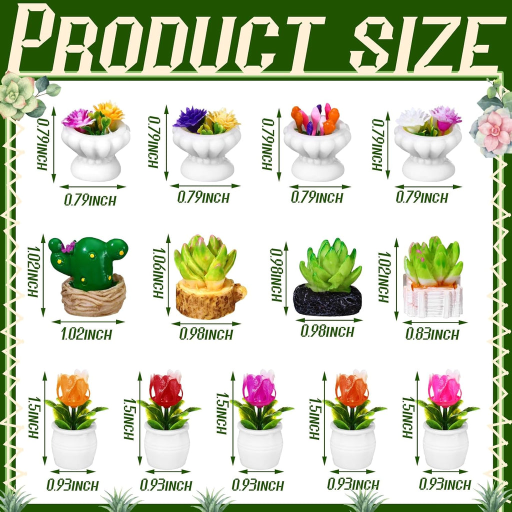 30 Pcs Miniature Dollhouse Plants Accessories Mini Artificial Potted Flower Tiny Resin Greenery Cactus Figurines for Doll House Gift DIY Garden Bonsai Micro Landscape Decoration(Plants)