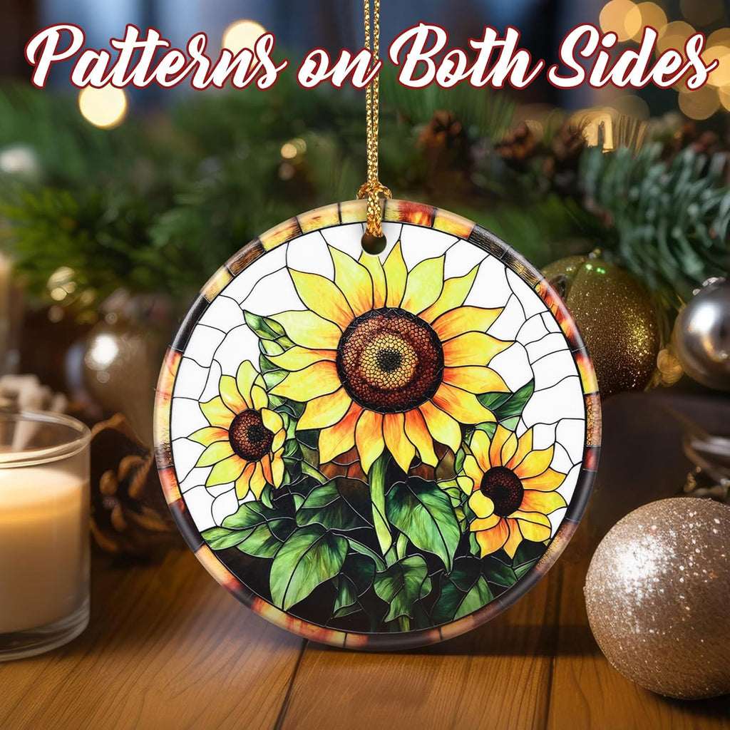 Christmas Ornaments, Dodosky 2.8in Ceramic Sunflower Ornament, Xmas Decor, Christmas Tree Ornaments, Xmas Decorations for Tree, Holiday Ornament, Sunflower Gift, Gifts for Women, Friend, Flower Lovers