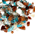 Skyflame 10-Pound Blended Fire Glass for Fire Pit Fireplace Landscaping, 1/2 inch Aqua Blue, Platinum, Copper Reflective