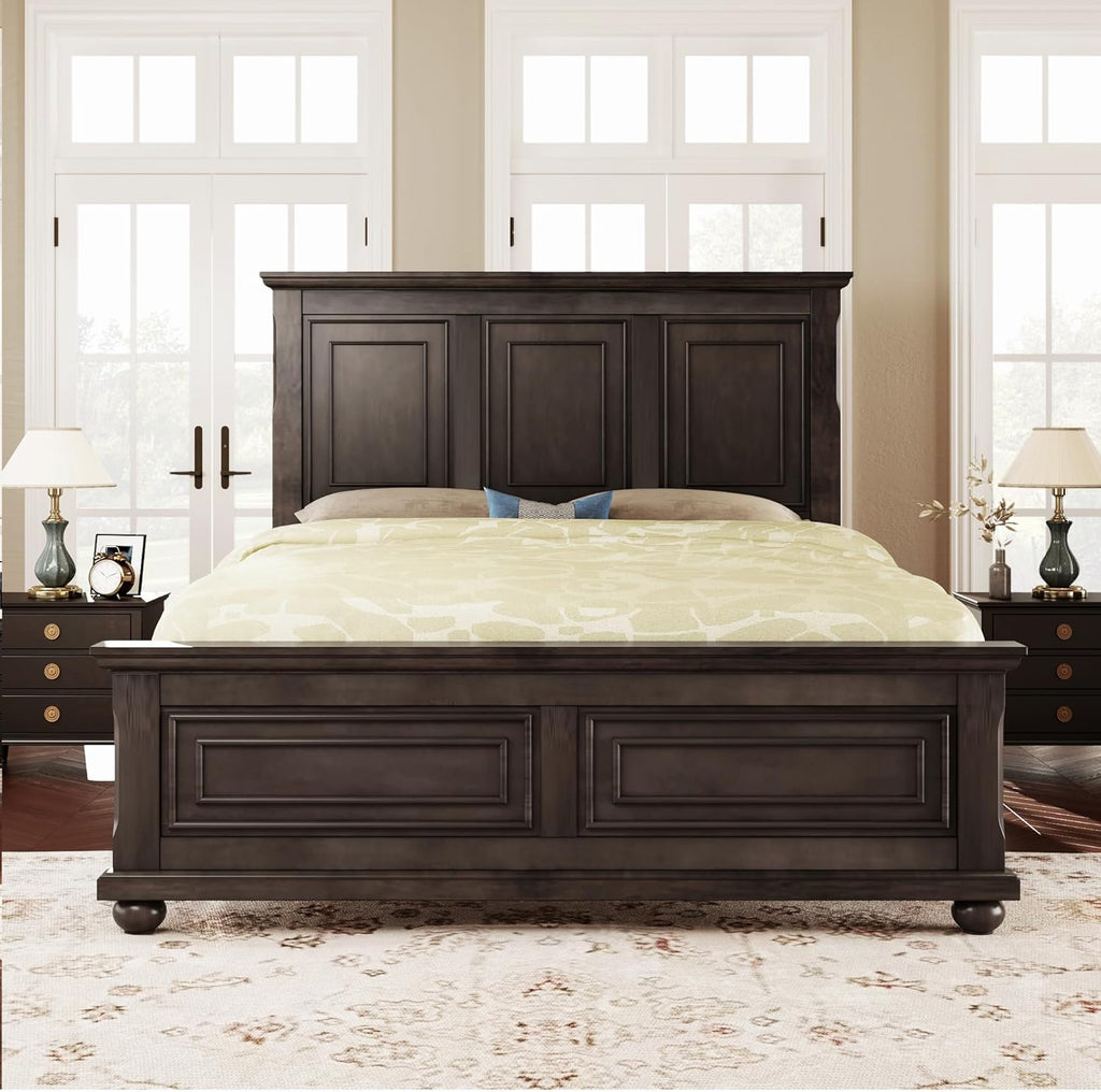 Merax Traditional Town Bed Frames and Country Style Pinewood Vintage King Bed, Rich Brown