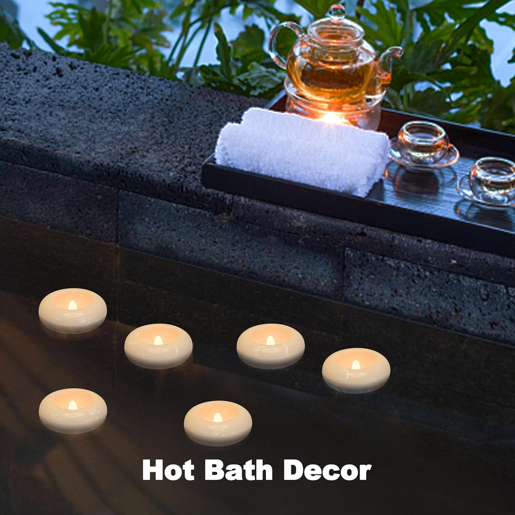 Aignis 48 Flameless LED Floating Candles, 3-Inch Plastic Battery Operated Tealights, Glow Time Over 120 Hours, Cozy Romantic White Light, Suitable for Pool/Bathtub/Hot Bath/Wedding Centerpiece Decor