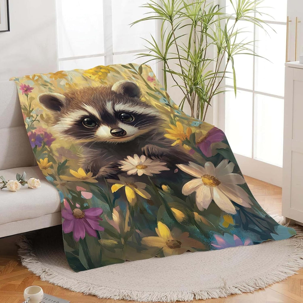 Raccoon Throw Blanket Raccoon Stuff Gifts for Kids Girls Boys Adults Women Man Soft Cozy Warm Plush Fluffy Fuzzy Fleece Blanket Decor 40''X50''