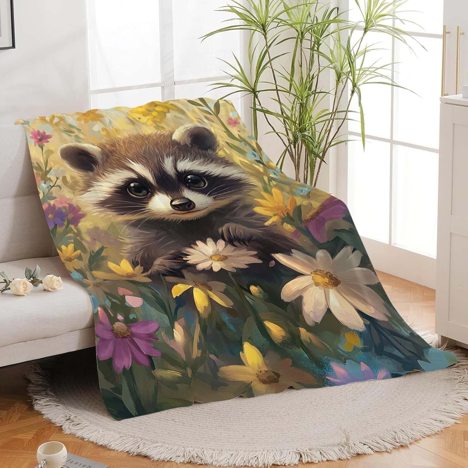 Raccoon Throw Blanket Raccoon Stuff Gifts for Kids Girls Boys Adults Women Man Soft Cozy Warm Plush Fluffy Fuzzy Fleece Blanket Decor 40''X50''