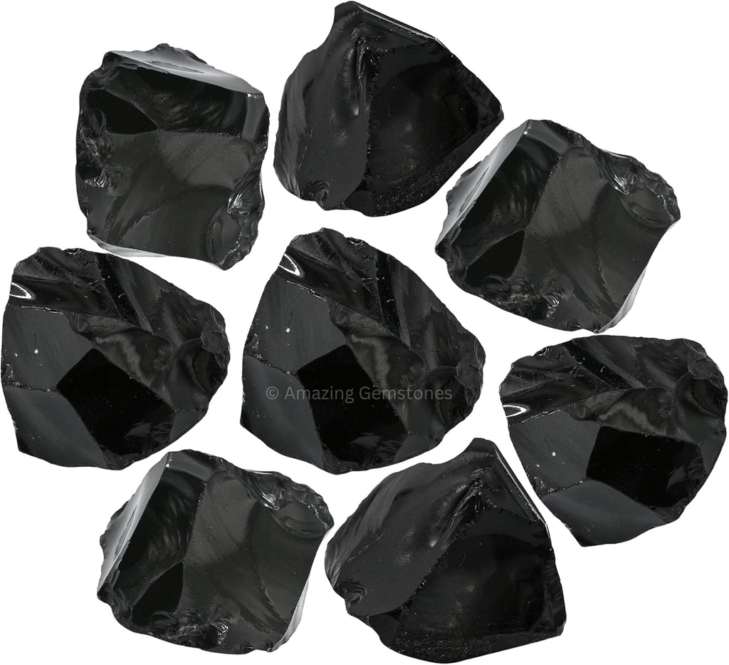Amazing Gemstone Black Obsidian Raw Crystals and Healing Stones, Natural Rocks for Tumbling and DIY Raw Stones and Crystals (1 LB)