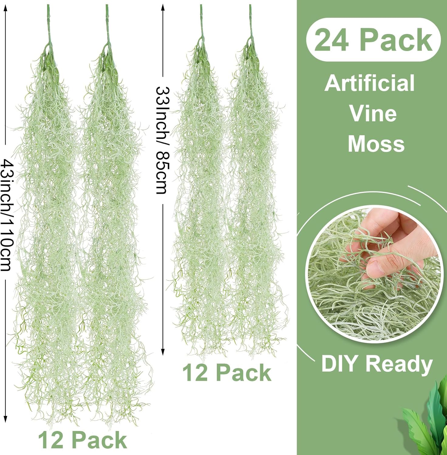 Cindeer 24 Pack Fake Spanish Moss Artificial Hanging Decoration Bulk Faux Greenery Moss Garland for Potted Wall Living Room Indoor Outdoor Decor(43 Inch, 33 Inch,Light Gray)