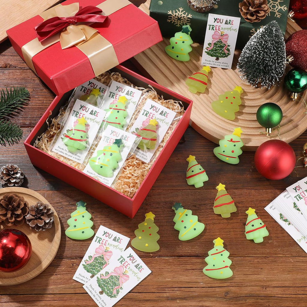 Wettarn 35 Sets Emotional Luminous Christmas Tree Stress Ball Gifts Bulk Office Christmas Appreciation Gift Cute Squeeze Mini Stress Relief Ball Inspirational Cards for Coworker Employee Nurse Teacher
