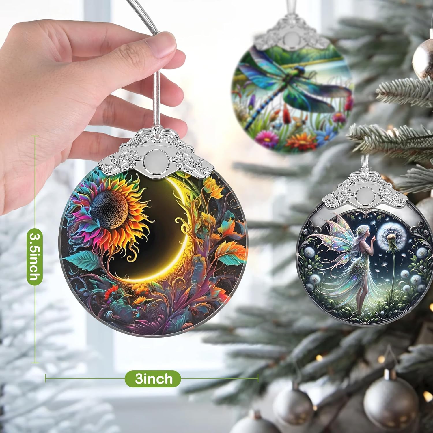 Christmas Ornament, 2025 Ornaments for Christmas Tree, Stained Glass Hanging Ornament, Holiday Ornaments, Unique Gift Idea - Sun and Moon