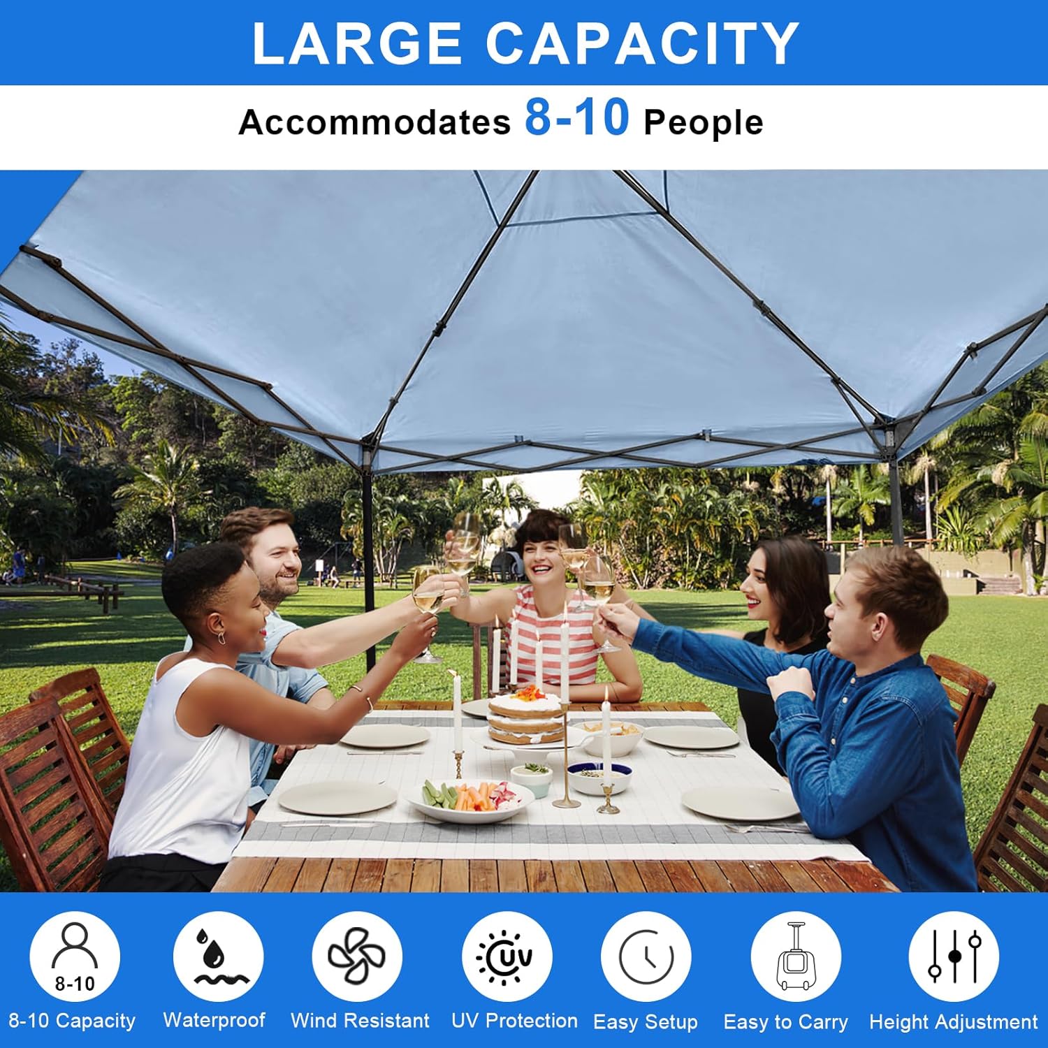 KAMPKEEPER 10x10 Easy Pop Up Canopy Tent with Sidewalls, Instant Outdoor Shade Shelter with Removable 10FT Sun Walls, Quick Setup Waterproof and UV-Resistant for Patio (Navy Blue, 1 sidewall)