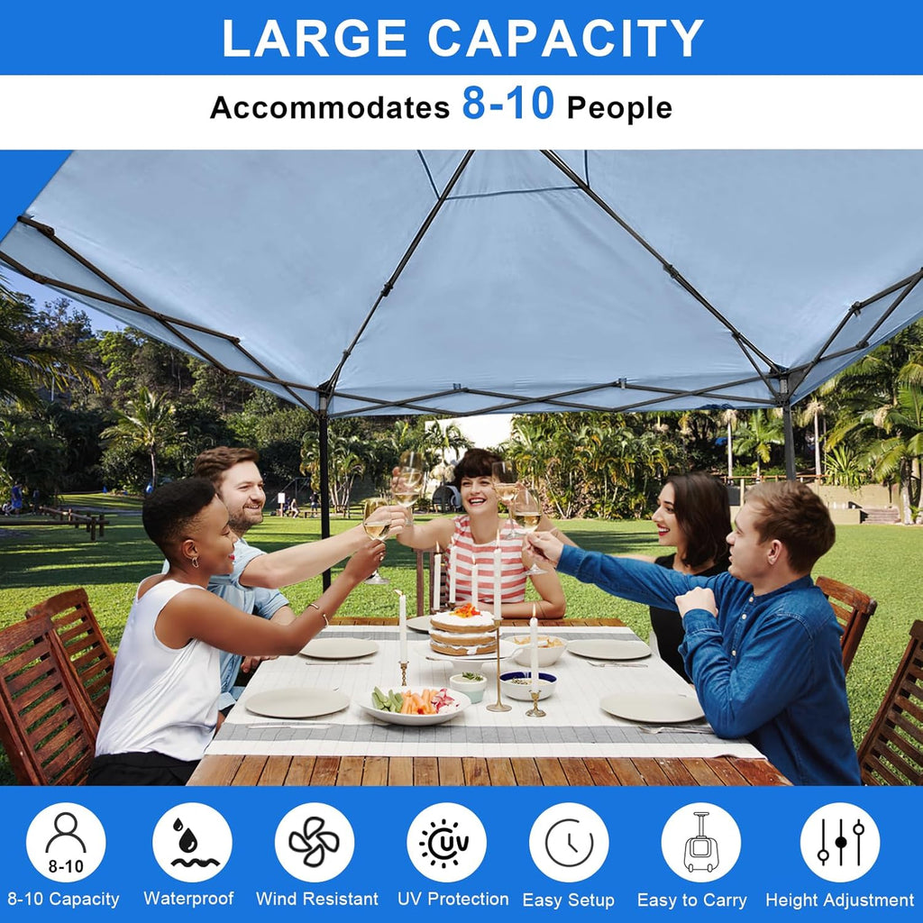 KAMPKEEPER 10x10 Easy Pop Up Canopy Tent with Sidewalls, Instant Outdoor Shade Shelter with Removable 10FT Sun Walls, Quick Setup Waterproof and UV-Resistant for Patio (Light Blue, 1 sidewall)
