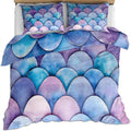 Purple Fish Scales Duvet Cover California King, Colorful Scales Bedding Set 3 Piece Bedroom Decor Dream Fairytale Comforter Cover with Zipper Ties & 2 Pillowcases