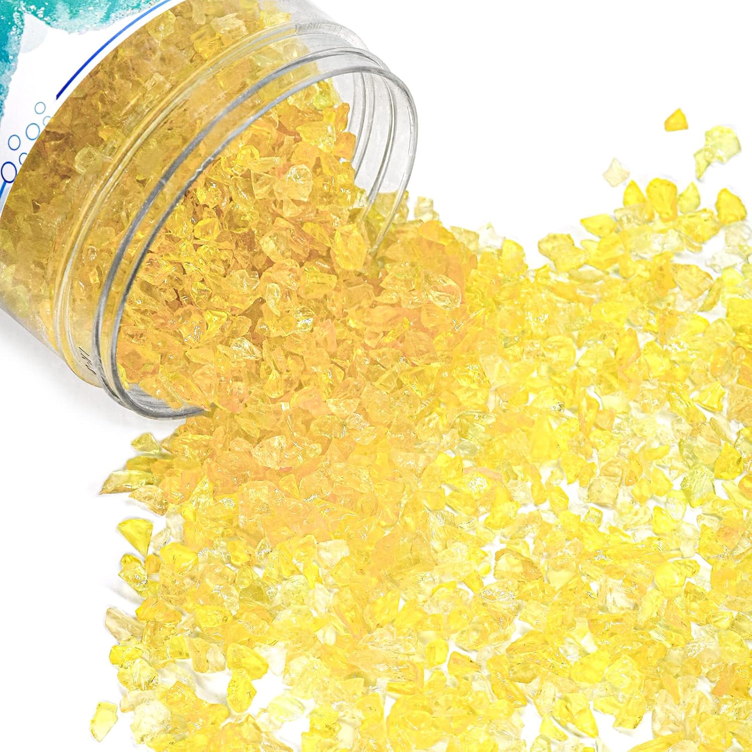 Crushed Glass for Resin Art - 3-6mm Yellow, 1.5lb | Broken Glass Pieces for Crafts, Vase Filler & Fire Pit Media | Decorative Stones