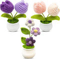 3pcs Crochet Flowers Cute Potted Flower,Mini Flower Bouquet for Mom Wife, Cute Desk Decor for Women,Artificial Handmade Flowers for Car Dashboard,Home Office Decoration (Color#5)