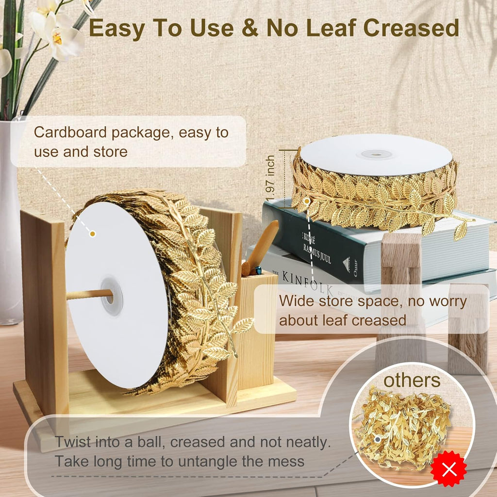 Naidiler Gold Leaf Ribbon, 40 Yards Artificial Gold Leaf Trim for DIY Crafts, Wrapping, Wedding Cake Baby Shower Party Wreath Garland Hair & Clothes Home Décor