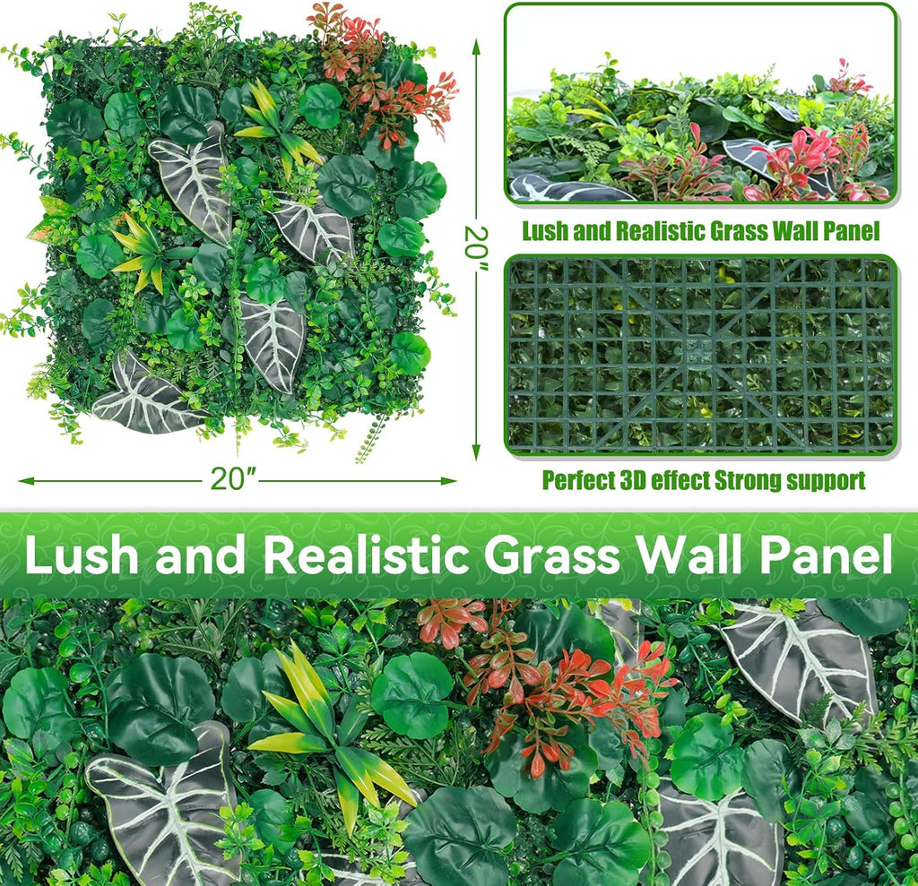 20"x20" Artificial Grass Wall Panels, 16Pack UV Protection Greenery Plant Backdrop, Faux Boxwood Green Wall Decor for Party Patio Garden Backyard