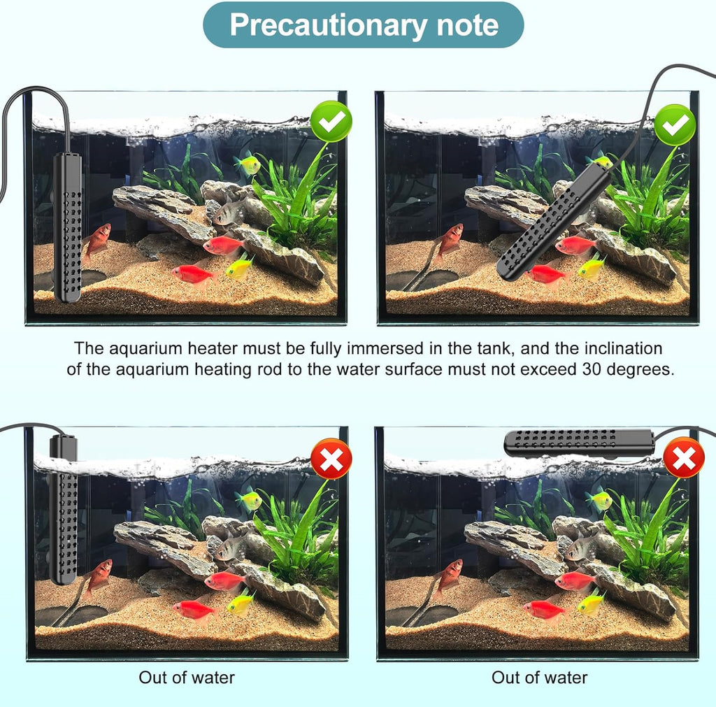 Submersible Aquarium Heater 100W/200W/300W/500W, Fish Tank Heater with high-Temperature Protection and Turtle Tank Heater with Automatic Power-Off When Leaving seawater or Freshwater