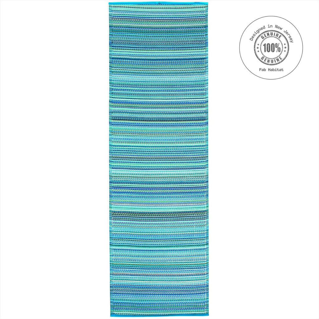 Fab Habitat Outdoor Rug - Waterproof, Fade Resistant, Crease-Free - Premium Recycled Plastic - Striped - Porch, Deck, Balcony, Hallway, Poolside - Cancun - Turquoise & Moss Green - 2.5 x 8 ft Runner