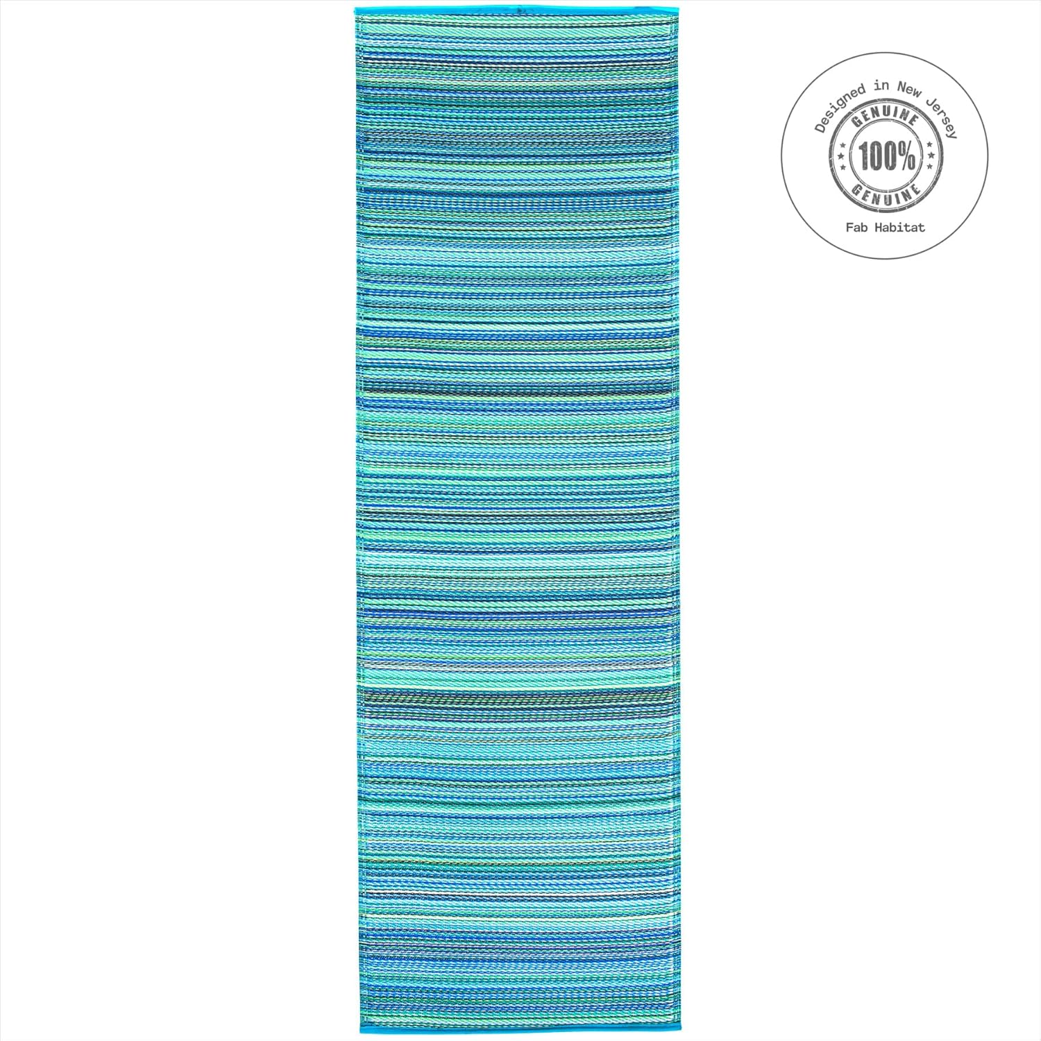 Fab Habitat Outdoor Rug - Waterproof, Fade Resistant, Crease-Free - Premium Recycled Plastic - Striped - Porch, Deck, Balcony, Hallway, Poolside - Cancun - Turquoise & Moss Green - 2.5 x 8 ft Runner
