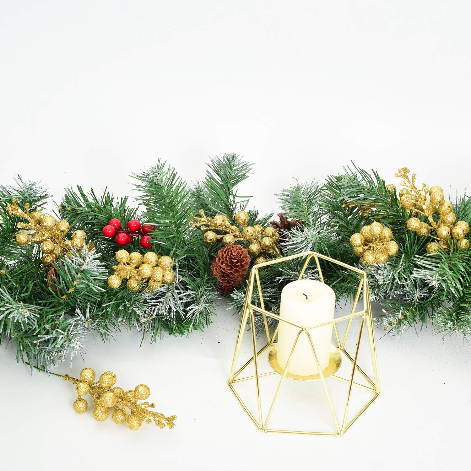 14 Pack Christmas Glitter Berries Stems, 7.8Inch Artificial Christmas Picks for Christmas Tree Ornaments, DIY Xmas Wreath, Crafts, Holiday and Home Decor, Gold