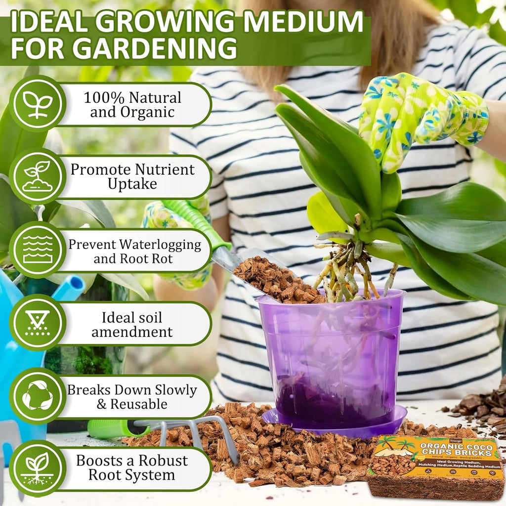 Legigo 1.1 LB Coco Coir Chips for Plants- 100% Organic Coconut Chips Brick Potting Mix with Low EC & PH Balance, Coconut Husk Substrate Coco Husk Mulch for Garden, Planting, Orchid and Soil Mix