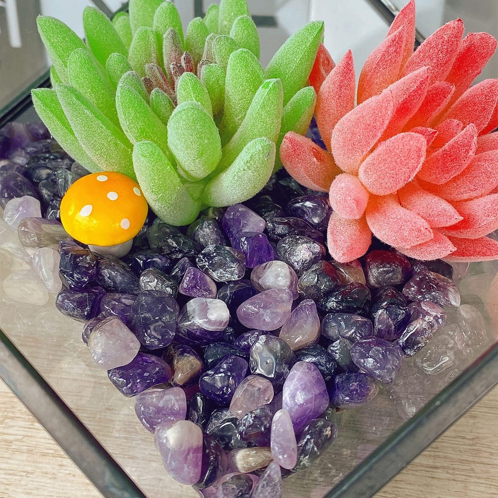 QINJIEJIE Amethyst Crystal Gravel Polished Rocks Chips Stones Pea Quartz 0.3-0.4" Tumbled Stone Crushed Natural Gem Gravel Home Decoration Small Pebbles Vase Filler Landscape Bottom Ornament 0.9lb