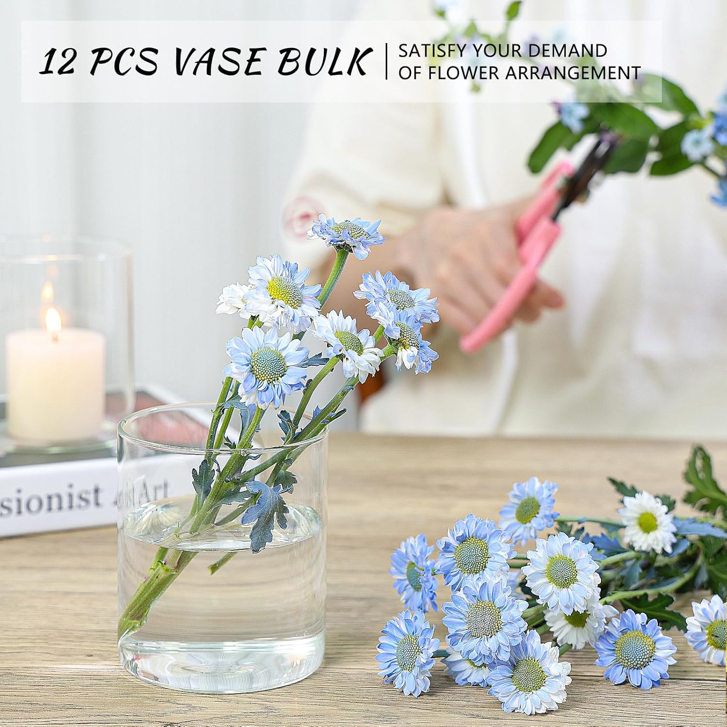12Pcs Glass Cylinder Vase for Centerpieces 5 Inch Clear Flower Vases Bulk, Glass Hurricane Candle Holder Small Floral Vases for Table, Floating Candle Vase for Wedding Home Décor