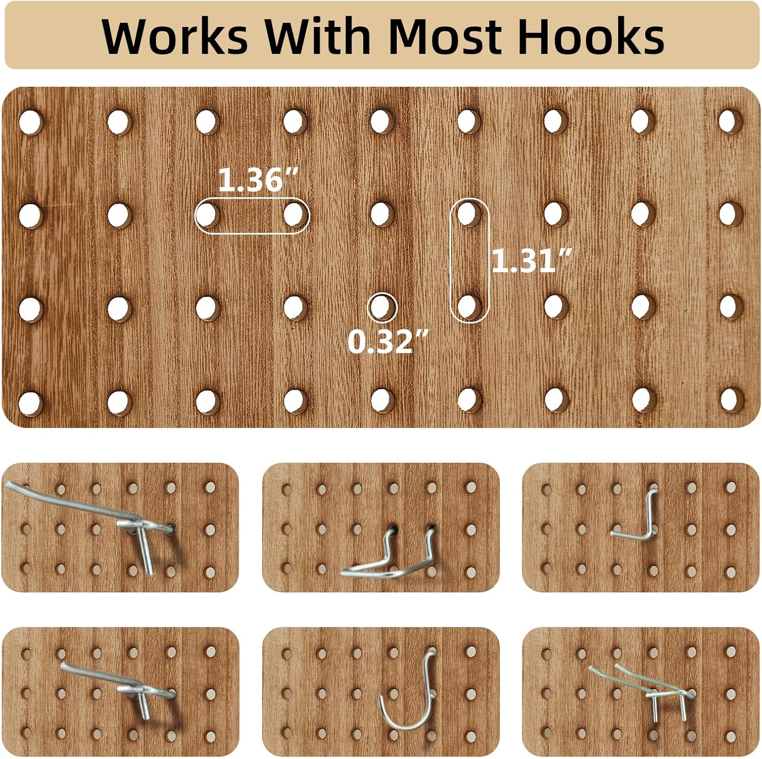 5.6Ft Wood PegBoard Room Divider 4 Panel Detachable Folding Privacy Screen Pegboard Display 33.5" 2in1 Standalone Portable Wall Divider Room Partition for Jewelry, Craft Show, Bedroom-Natural