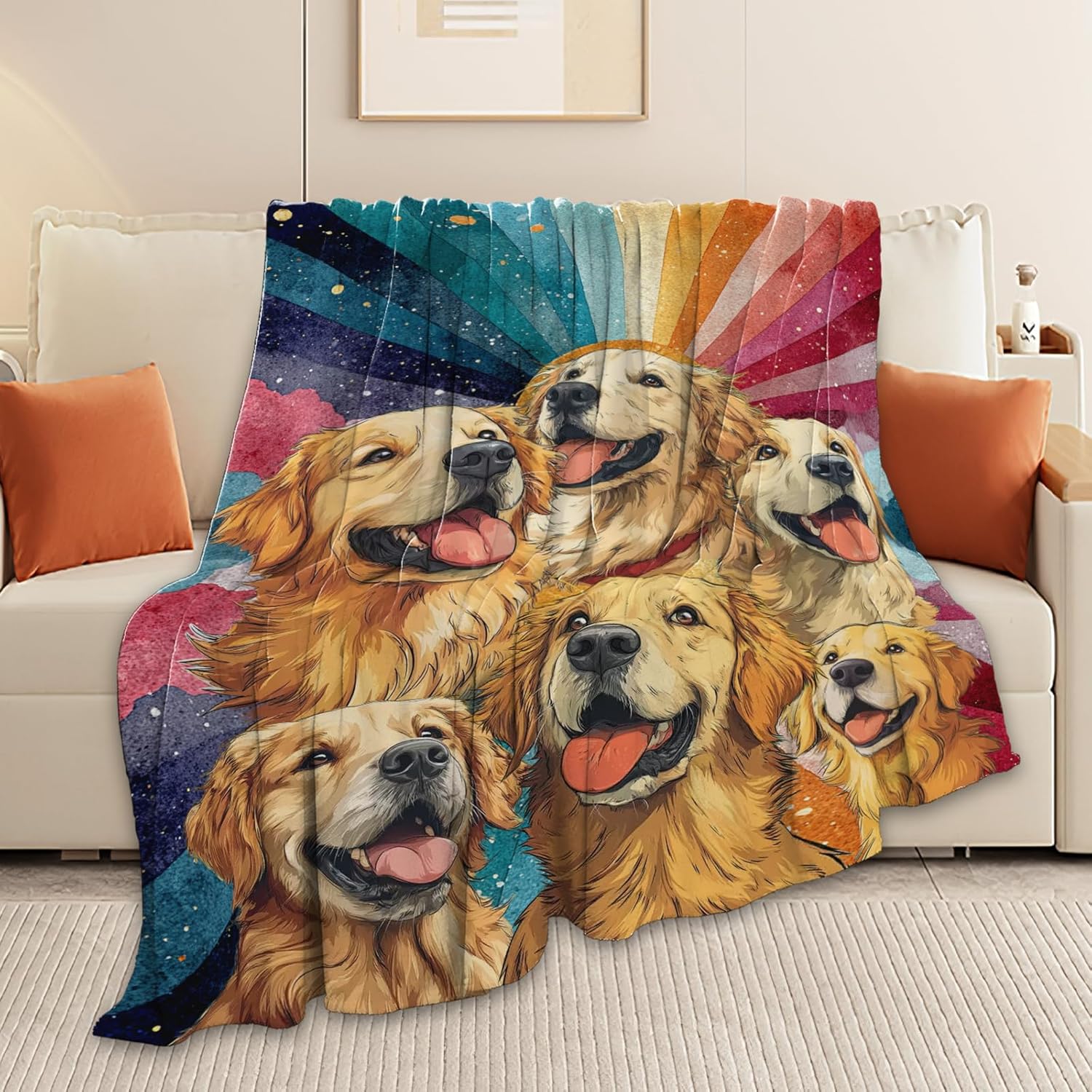 Golden Retriever Throw Blanket Golden Retriever Puppy Stuff Gifts for Dog Lover Kids Girls Boys Adults Women Men Soft Cozy Warm Plush Fluffy Fuzzy Fleece Blanket Decor 60''X80''
