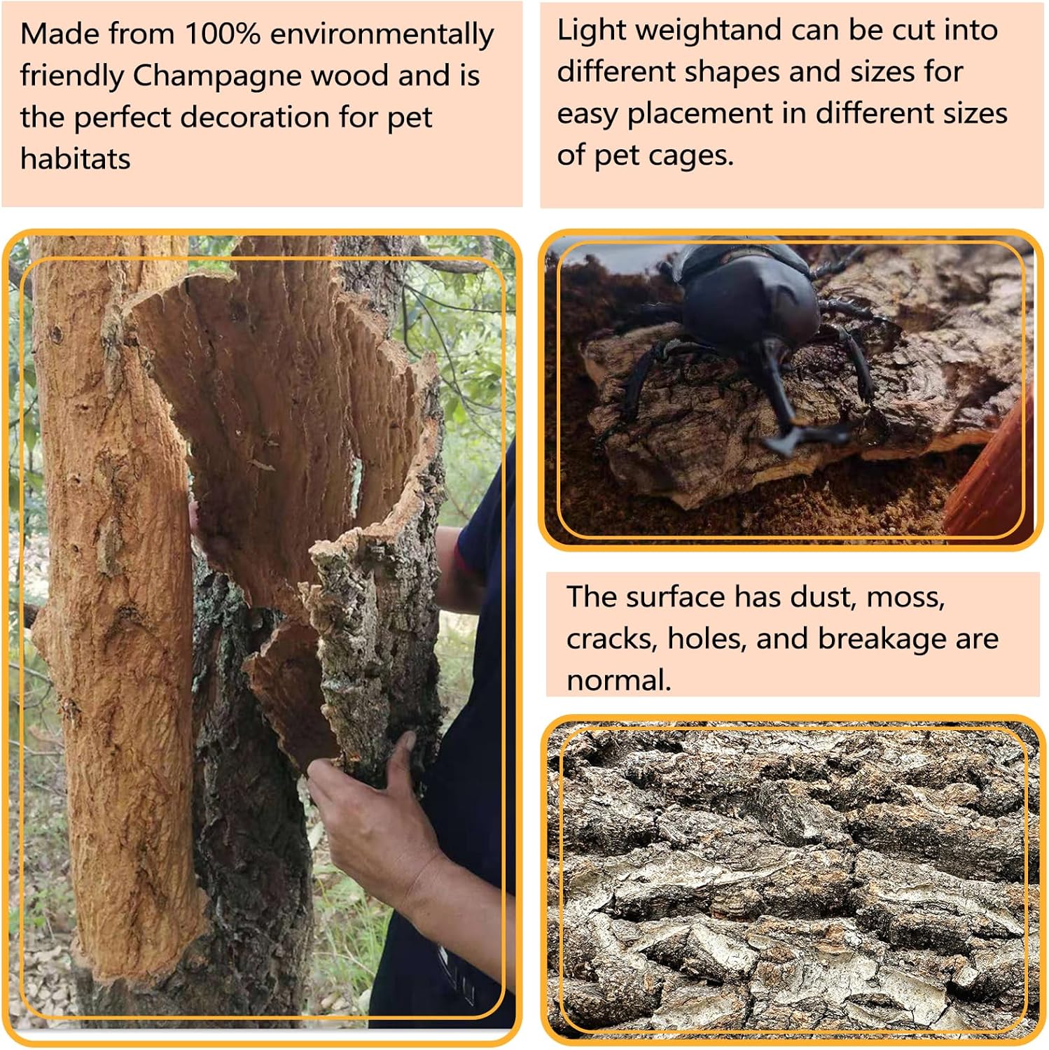 BNOSDM 4pcs Reptile Cork Bark Terrarium Background Bearded Dragon Tank Decor for Lizard Bearded Dragon Frog Leopard Gecko Tortoise Snake Chameleon