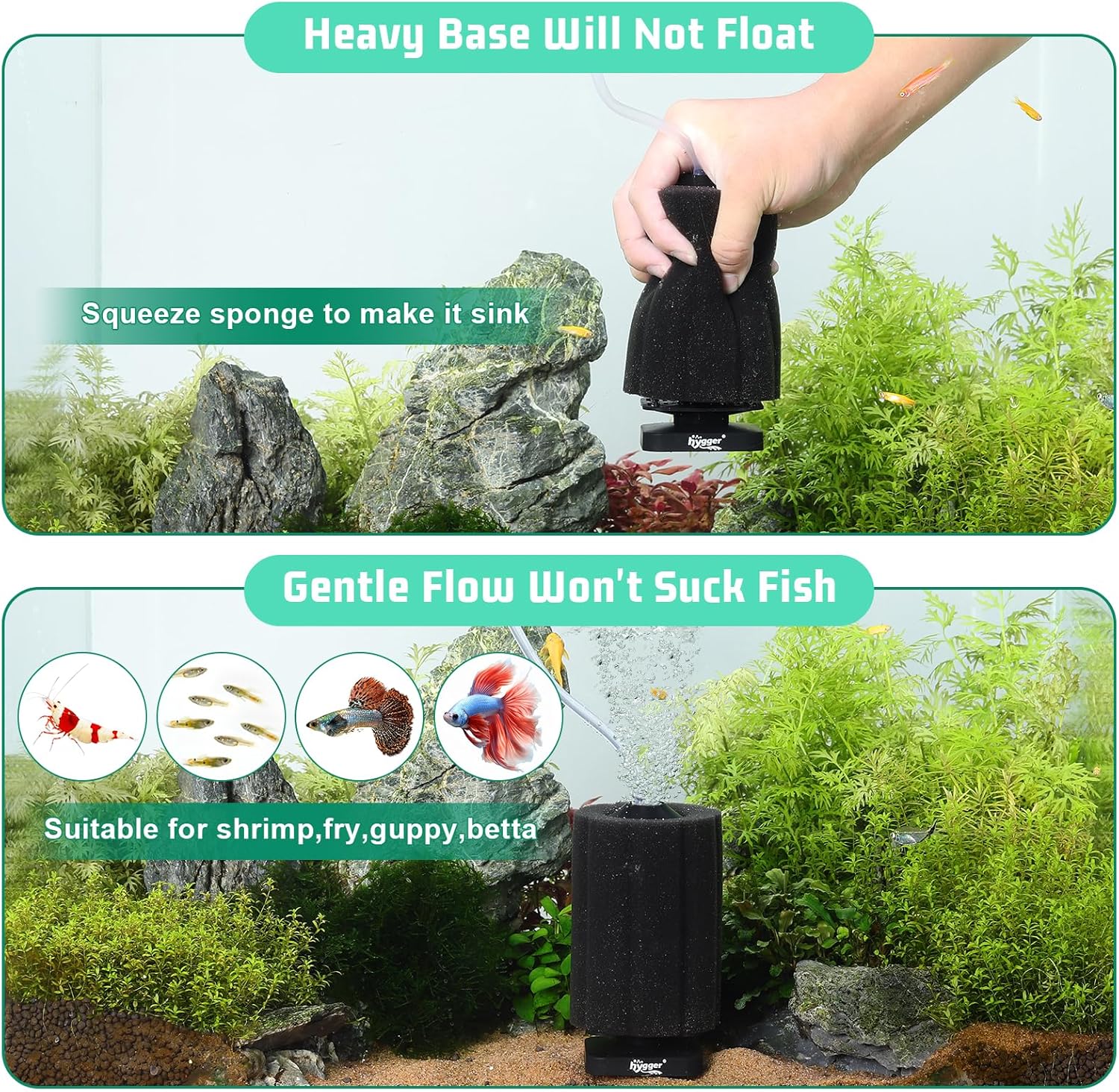 hygger Fine Sponge Filter for Aquarium 30~75 Gallons Fish Tank Filter Betta Breeding Fry Shrimp Snails Air Powered Filters