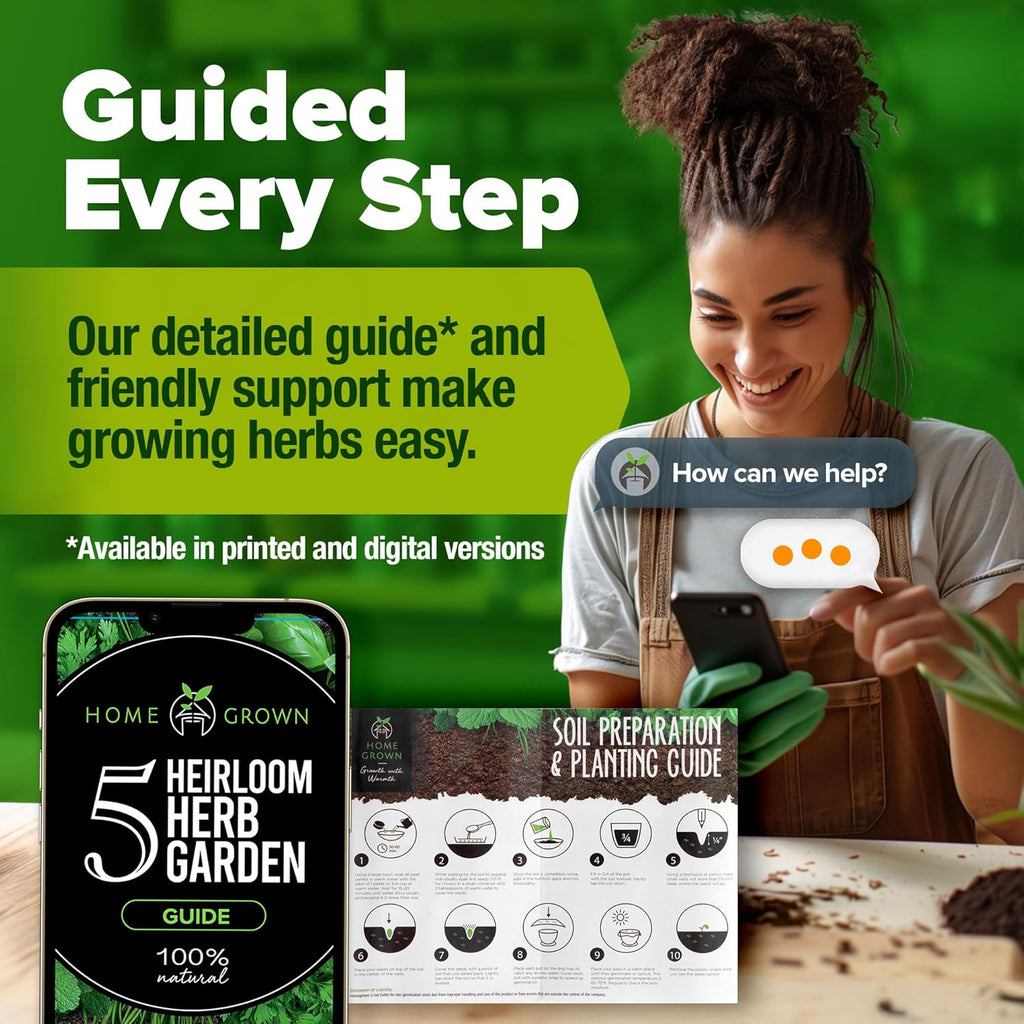 HOME GROWN Indoor Herb Garden Starter Kit – Complete 5 Herb Grow Kit with Basil, Cilantro, Mint, Parsley & Thyme – for Gardeners, Unique Christmas Gardening Gift for Mom, Women & Men