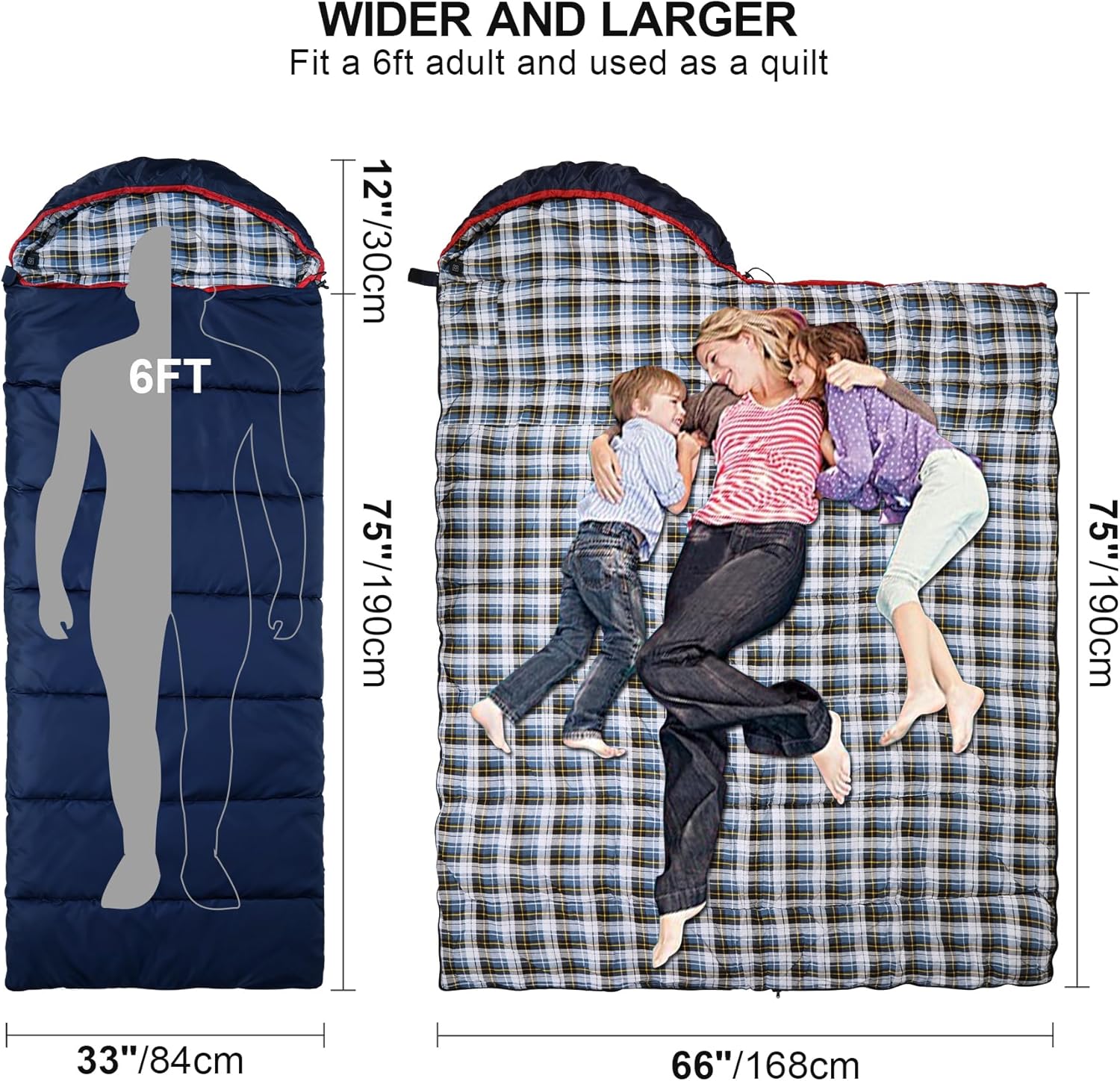 REDCAMP Cotton Flannel Sleeping Bag for Camping Backpacking, Adults Cold Weather Envelope Sleeping Bags with 2/3/4/6lbs Filling