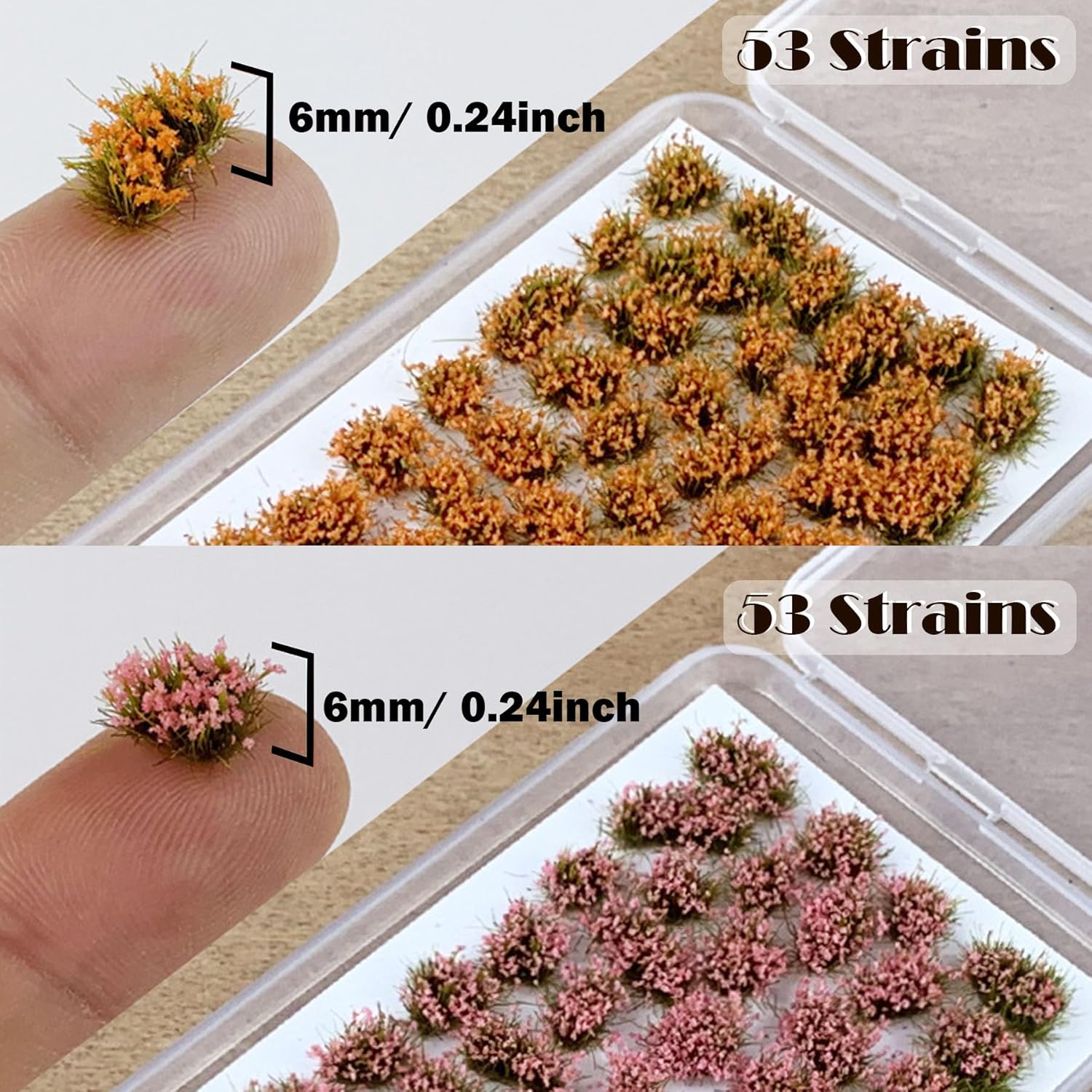 Woohome 2 Pack Miniature Colorful Flower Cluster Self Adhesive Flower Vegetation Groups Pink Orange Static Grass Tufts for Train Landscape Railroad Scenery Sand Military Layout Model