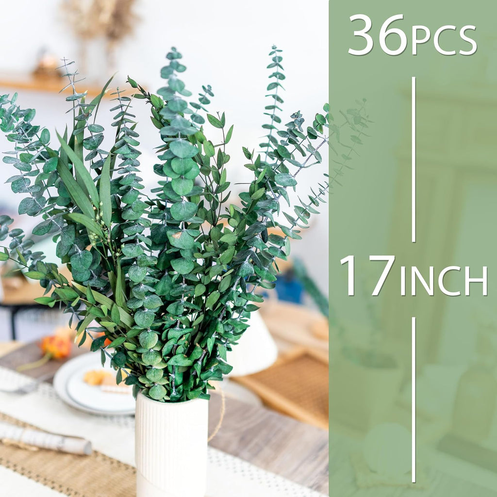 3kinds Natural Eucalyptus Stems 36PCS - 17inch Eucalyptus Set for Shower Bundle Real Eucalyptus Leaves Branches Vase Filler, Dried Flowers Arrangement Home Decor Wedding Decor
