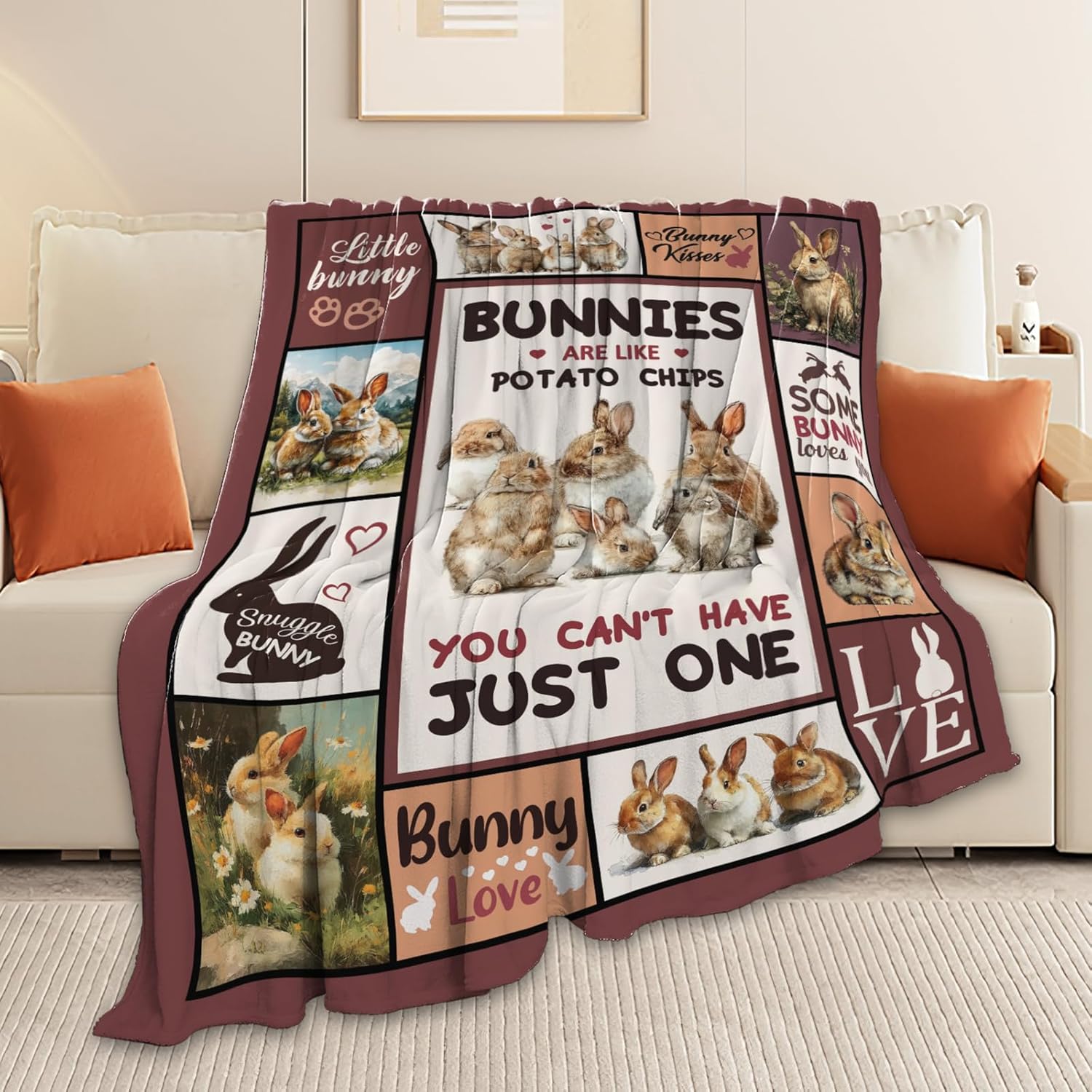 Bunny Throw Blanket Rabbit Bunny Stuff Gifts for Kids Girls Boys Adults Women Men Soft Cozy Warm Plush Fluffy Fuzzy Fleece Blanket 50''X60''