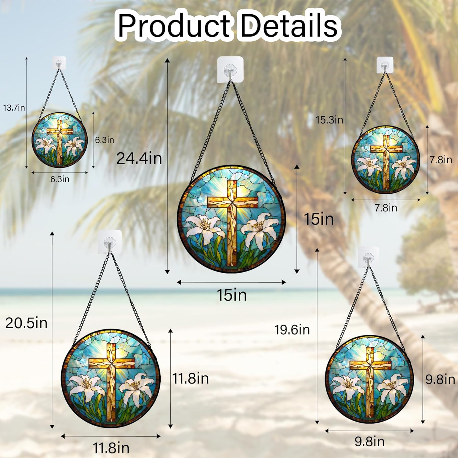 Christian Gifts for Women - Cross Stained Glass Window Hanging Jesus Easter White Lily Flower Sun Catcher Garden Religion Decor Mother's Day Catholic Gift for Men Grandma Mom Her Nana 6.3"