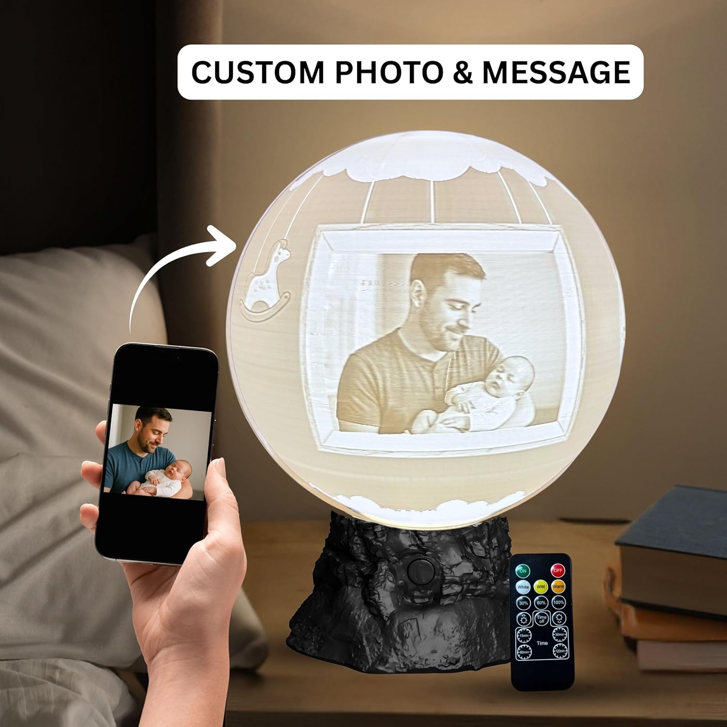 It’s a Boy Moon Lamp – Personalized Baby Boy Night Light with Custom Text & Photo | Newborn Gift, Nursery Decor, Baby Shower, Gift for for New Moms & Dads, Custom Birth Announcement Moon Light